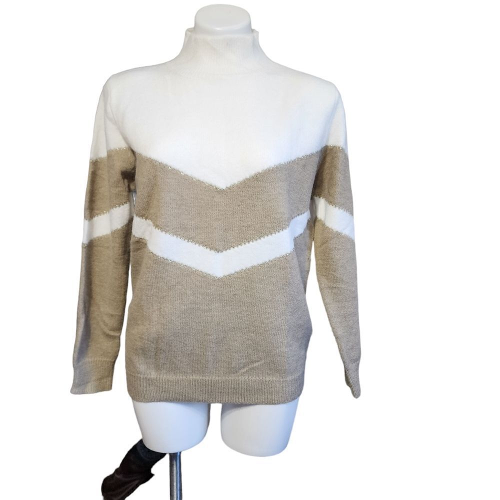 Angashion Sweater M tan & white Comfy Neutral NWT